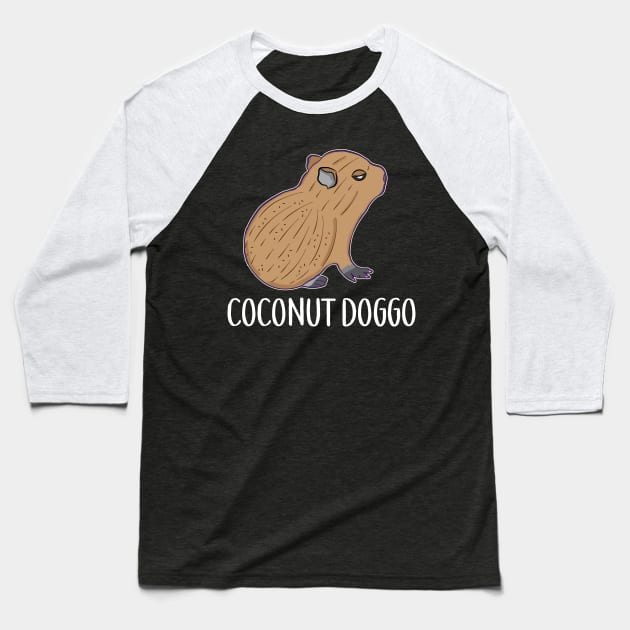 Coconut Doggo Capybara Cute Meme Kawaii Baby Capybara Baseball T-Shirt by alltheprints